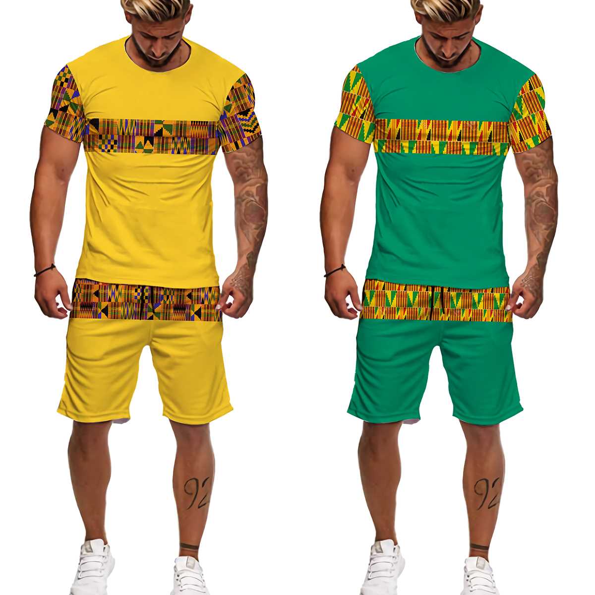 ny 3D Print African Dashiki Men T Shirt Shorts Men's Tra - 图1