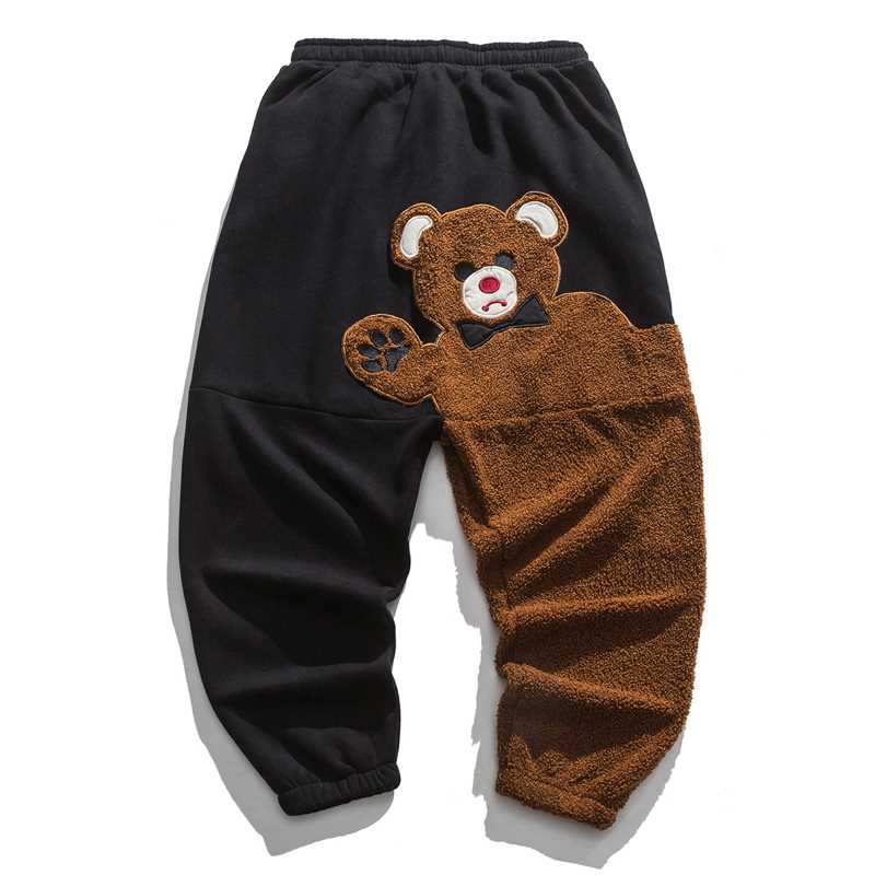 Fashion Bear Cartoon Pattern Fleece Casual Pants Autumn Wint-图3