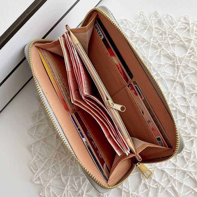 2022 Women Weave Wallet Leather Wrist Handle Phone Case Long - 图3