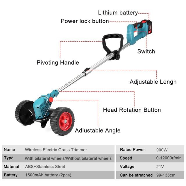 Electric Lwn Mower 900W Cordless Grss Hedge Trimmer with 2 - 图0