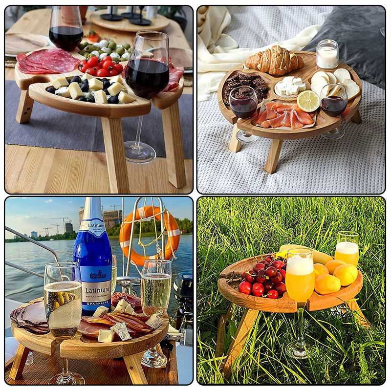 Wooden Outdoor Portable Folding Wine Picnic Table Camping Ch