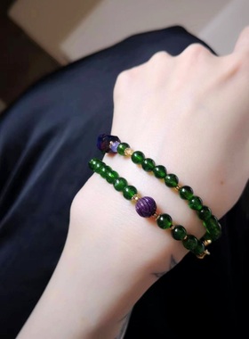 啤酒瓶底老坑天然透辉石水晶珠串手链女款原创轻奢舒俱来古法银龙