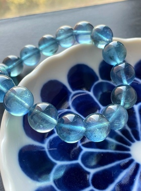 传家级通用黑爆闪海蓝宝水晶珠串