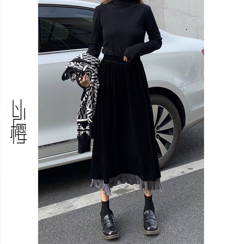 以樱秋冬金丝绒中长款高腰半身裙 以樱半身裙