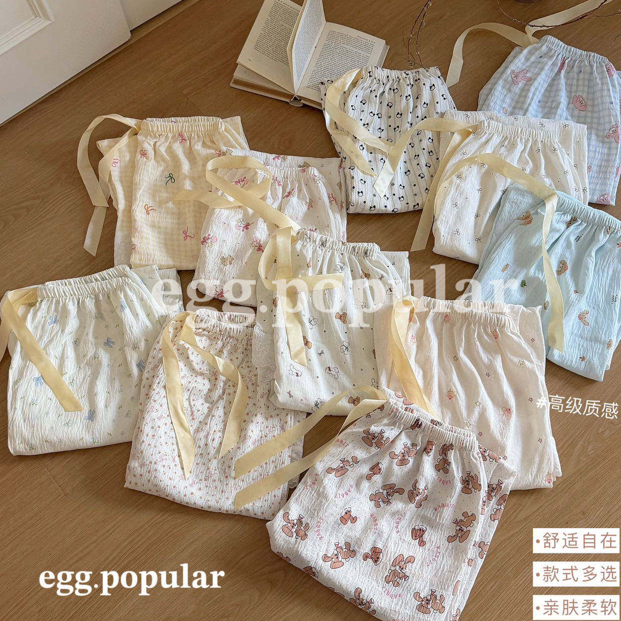 AK-egg.popular夏日限定多巴胺棉麻格子裤韩式小宅遛弯裤休闲裤
