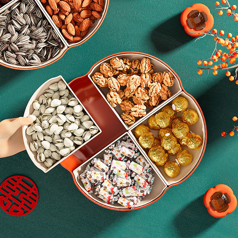 c过年柿柿如意柿子果盘干果盒家用客厅坚果盘节日装零食水果盘