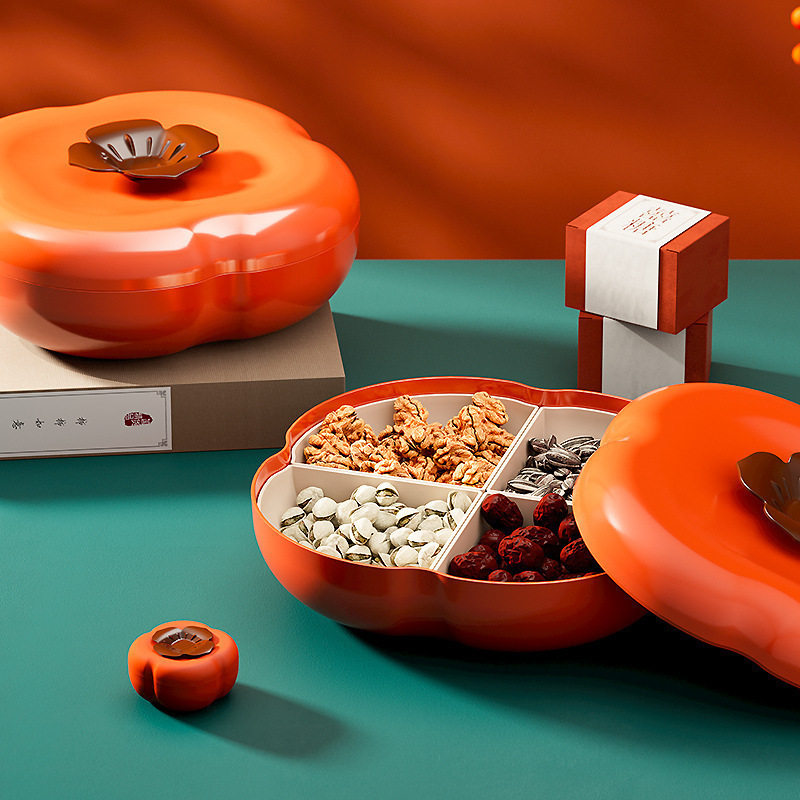 c过年柿柿如意柿子果盘干果盒家用客厅坚果盘节日装零食水果盘