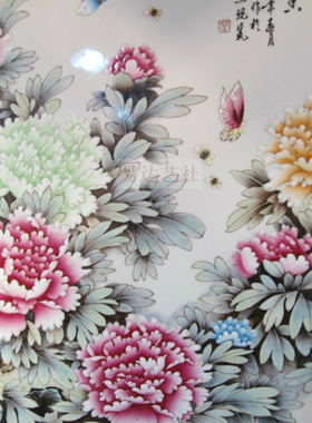 牡丹国色天香粉彩艺术风瓷板画