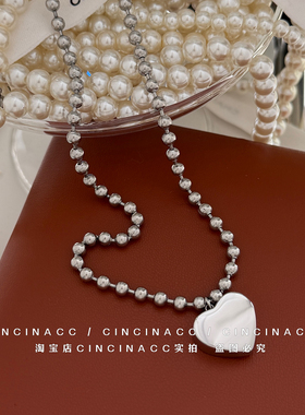 东大门不掉色爱心圆珠锁骨项链