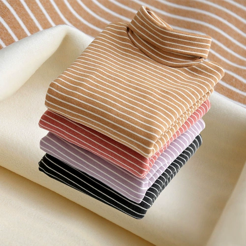 Приятный телу весенний осенний детский утепленный лонгслив для девочек, высокий воротник, детская одежда, в западном стиле