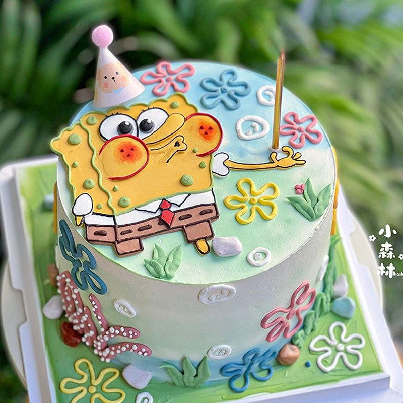 可爱海绵宝宝派大星手绘蛋糕装饰卡通迷你帽子小花小草亚克力插件,淘宝优惠券,粉丝福利购,淘宝优惠卷