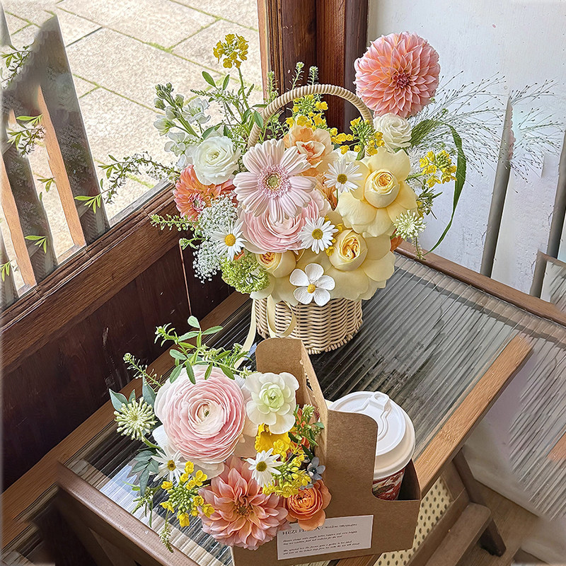 春天母亲节藤编鲜花手提花篮高级感妈妈节牛皮盒花束奶茶礼盒贺卡,淘宝优惠券,粉丝福利购,淘宝优惠卷