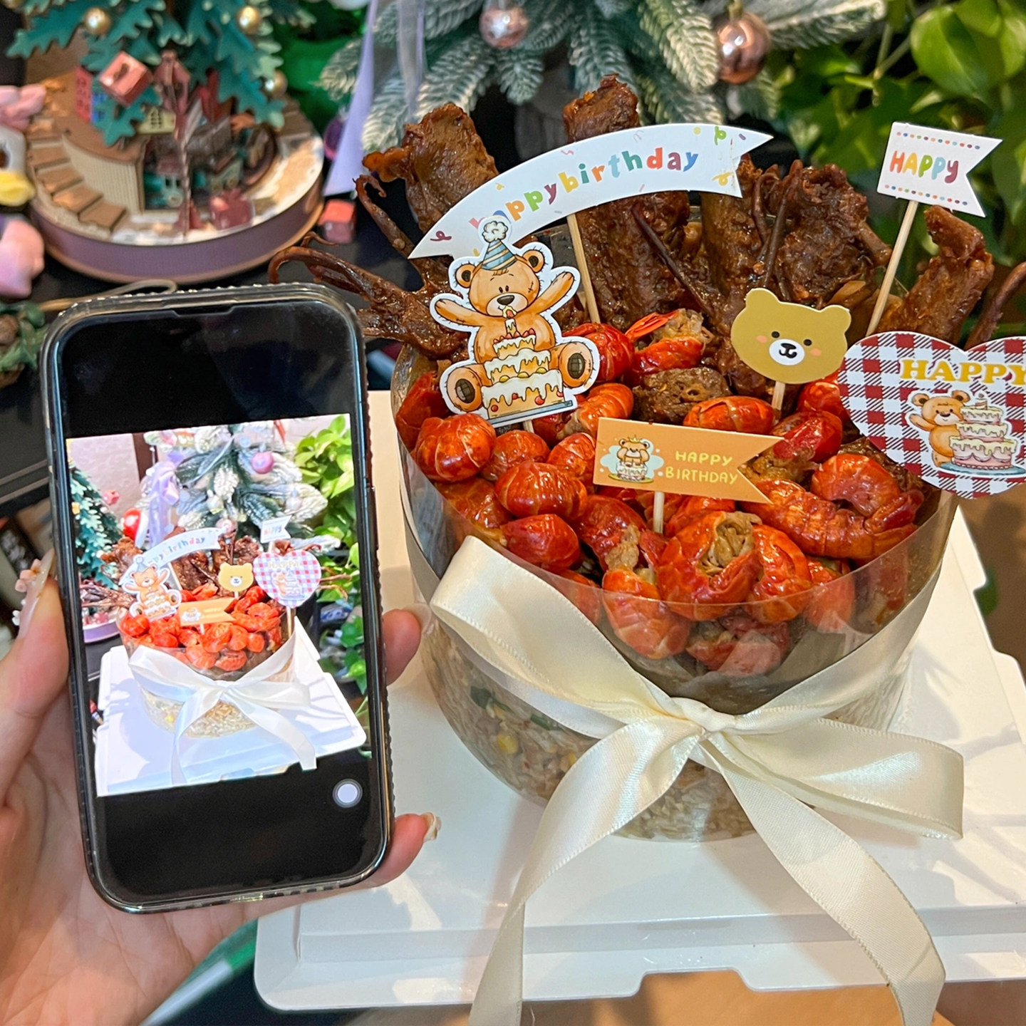 创意可爱自制米饭卤味龙虾蛋糕装饰透明围边卡通小熊生日爱心插件,淘宝优惠券,粉丝福利购,淘宝优惠卷