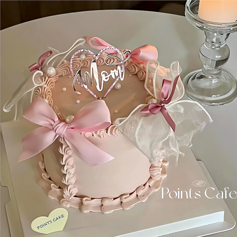 唯美母亲节芭蕾风蝴蝶结蛋糕装饰妈妈粉色DIY丝带闪粉爱心MOM插件,淘宝优惠券,粉丝福利购,淘宝优惠卷
