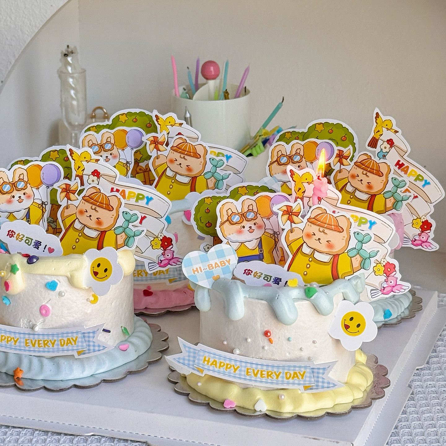 六一儿童节卡通小熊兔淋面蛋糕装饰插件可爱彩虹花朵diy礼花插牌,淘宝优惠券,粉丝福利购,淘宝优惠卷