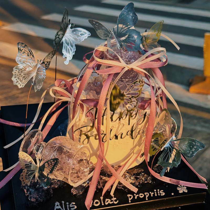 3.8妇女节氛围感幻彩蝴蝶蛋糕装饰母亲节酒杯摆件DIY蝴蝶结丝带,淘宝优惠券,粉丝福利购,淘宝优惠卷