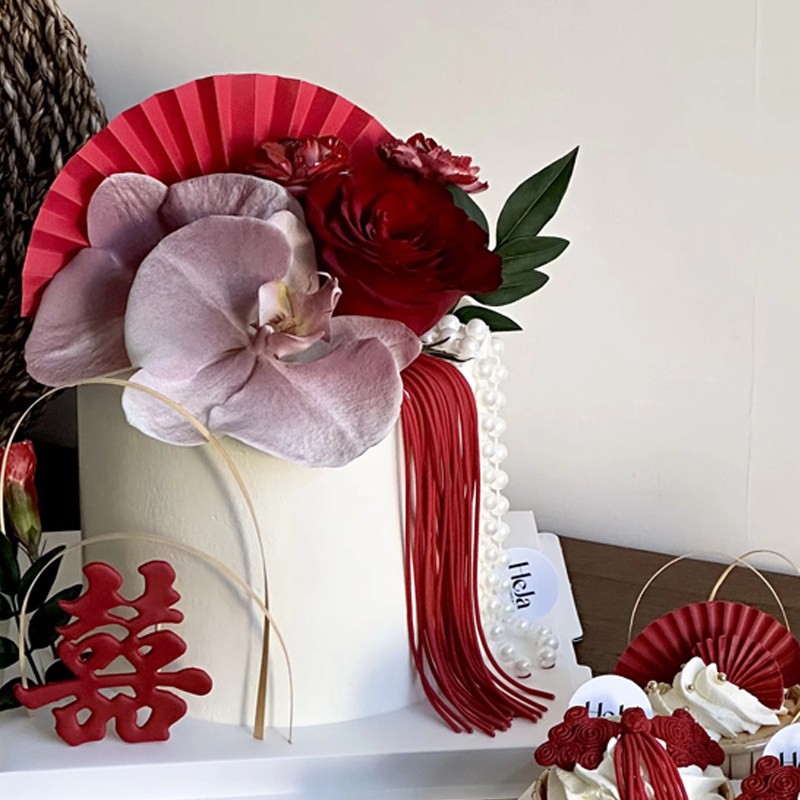 简约新中式蝴蝶兰甜品台纸杯蛋糕装饰吾家有喜结婚订婚宴扇子模具,淘宝优惠券,粉丝福利购,淘宝优惠卷