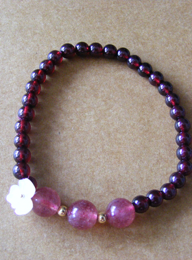 石榴石白色贝壳花朵草莓晶手串