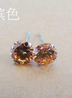 四爪925银针香槟色锆石小耳钉