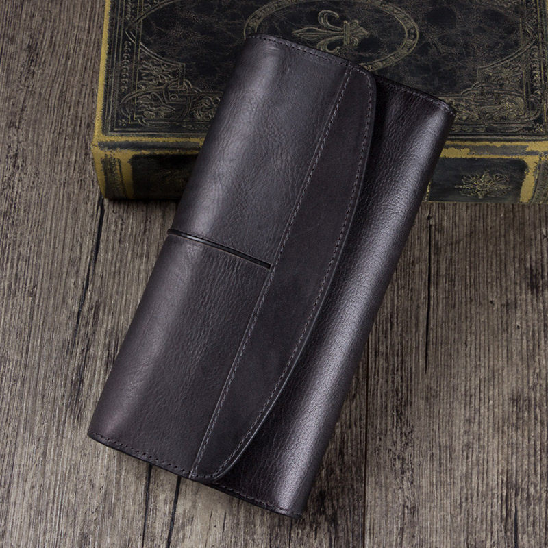 复古头层牛皮男士手工长款真皮钱包 古时袋钱包