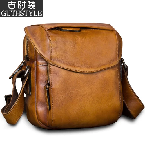 Мужская ретро кожаная сумка через плечо, сумка на одно плечо для отдыха, воловья кожа, из натуральной кожи
