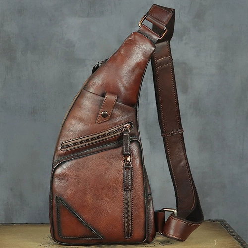 Ретро барсетка, мужская сумка на одно плечо, кожаная нагрудная сумка для отдыха, воловья кожа, из натуральной кожи