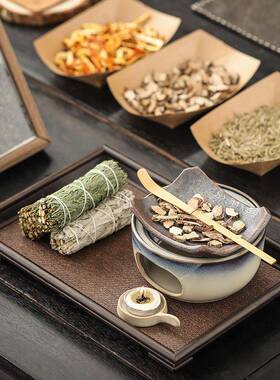 日式手作蜡烛烘烤加热温泡茶炉陶瓷薰香植物雪松香薰炉烤泡茶炉摆