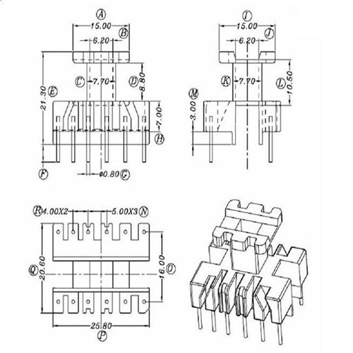 EE22高频磁芯骨架EE22变压器骨架单边加宽立式6+6针2211 - 图0