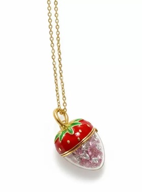 复古滴油草莓吊坠项链女金色链条轻奢小众锁骨链高级感吊坠项链