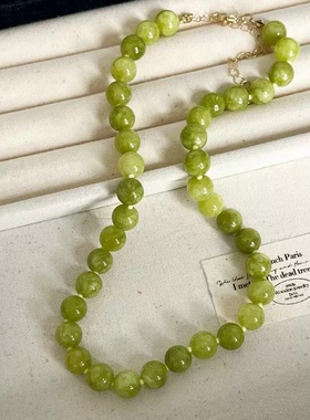 出口极简风绿色玛瑙串珠项链