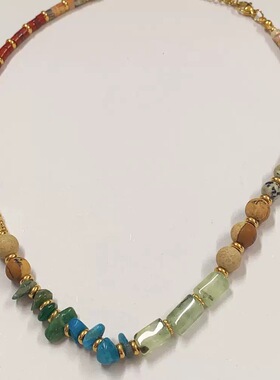 复古天然石彩色串珠项链女锁骨链项链