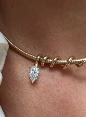 出口余轻奢金色水滴吊坠女盒子链锁骨链ins choker 项链