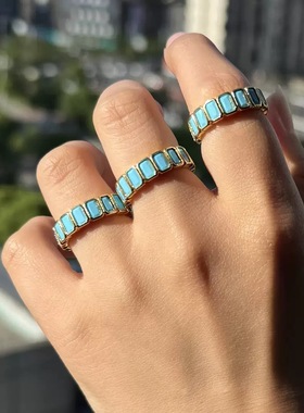 复古简约高级感出口余蓝松戒指绿松石