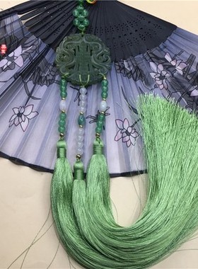 原石镂空雕刻双龙汉服腰佩吊坠