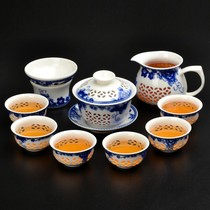 Gongfu tea furniture Jingdezhen porcelain whole set of home retro suit ceramic teapot simple Chinese tea road accessories