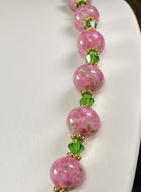 中古饰品粉色蛙皮琉璃绿色如意棒老琉璃复古气质项链颈链