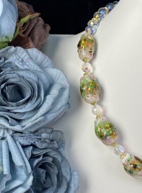 中古饰品金银彩箔异形手工琉璃颈链彩色气质复古原创项链耳饰套装
