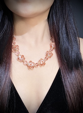 {多品B链接}中古饰品金银箔立体内花琉璃颈链毛衣项链耳饰套装