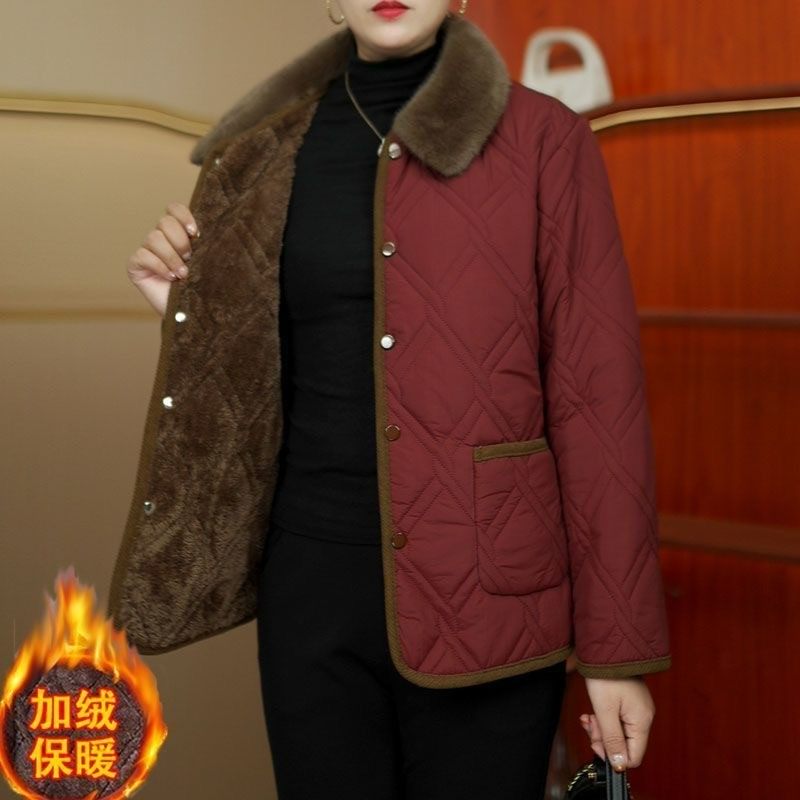 妈妈冬装新款加绒加厚棉衣保暖棉袄中老年女洋气短款翻领棉服外套,淘宝优惠券,粉丝福利购,淘宝优惠卷