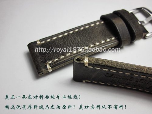 厚料疯马手工头层牛皮表带19mm20mm22mm24mm做旧真皮表带 - 图1