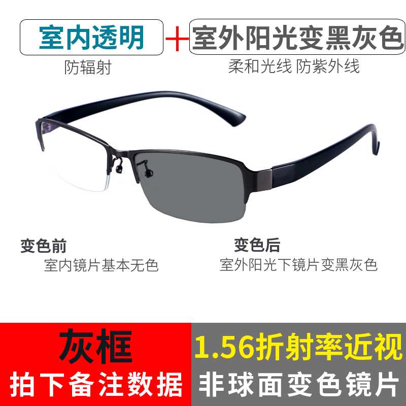 高档平光变色眼镜男款半框护目防蓝光辐射紫外线电脑配成品配近视 - 图0