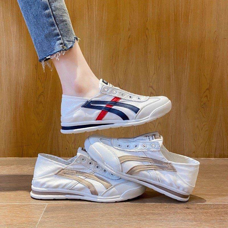 英国真皮小白鞋女夏季2025新款爆款休闲一脚蹬帆布鞋运动阿甘板鞋,淘宝优惠券,粉丝福利购,淘宝优惠卷