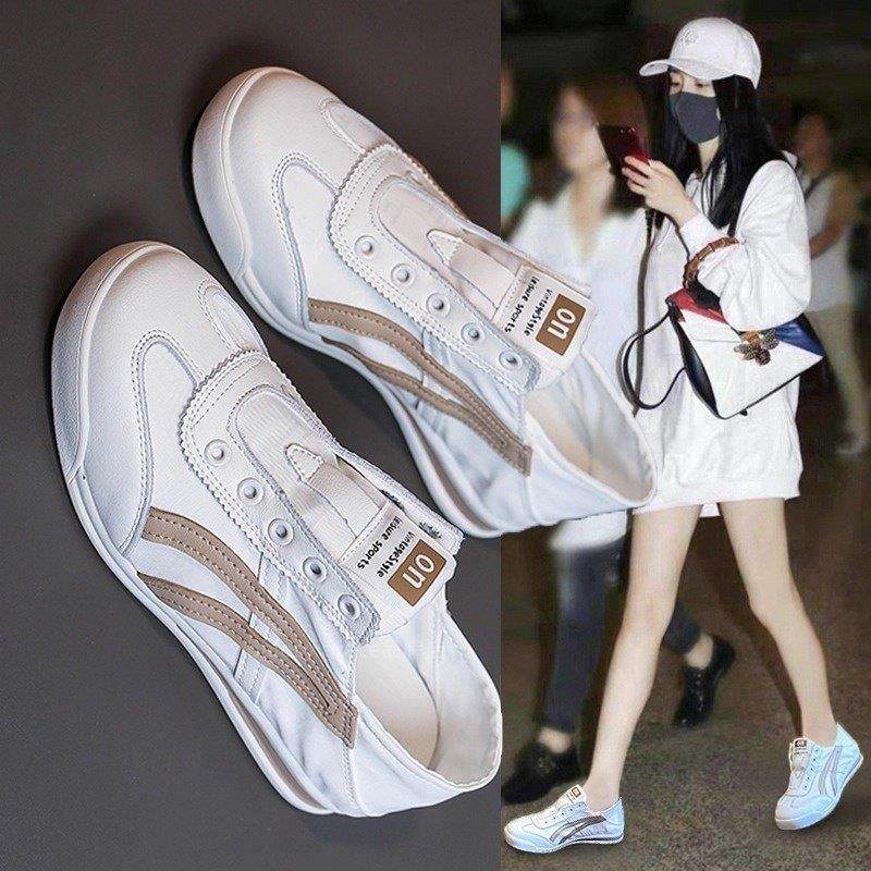 英国真皮小白鞋女夏季2025新款爆款休闲一脚蹬帆布鞋运动阿甘板鞋,淘宝优惠券,粉丝福利购,淘宝优惠卷