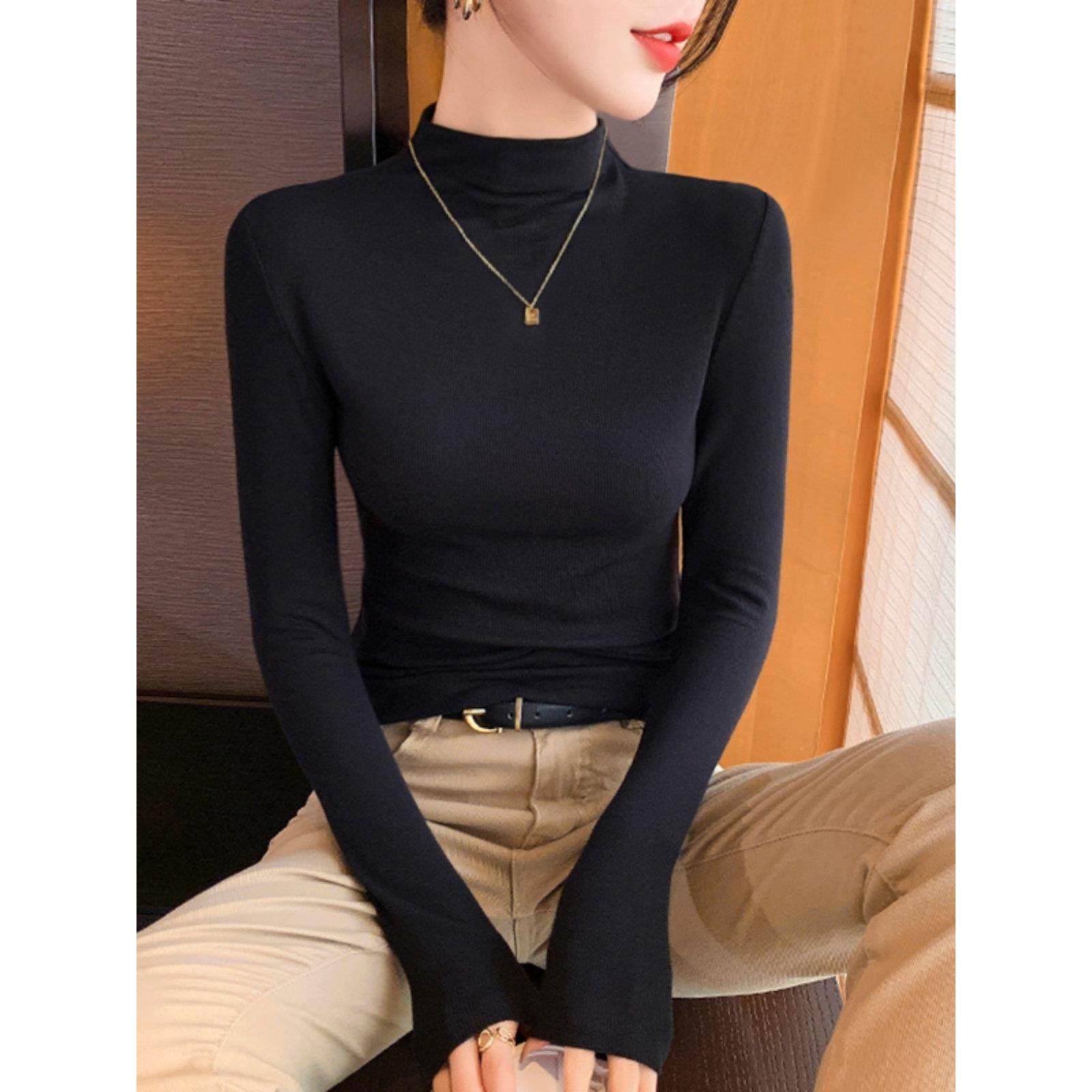 半高领针织打底衫女内搭2025年秋冬新款百搭修身显瘦螺纹洋气上衣,淘宝优惠券,粉丝福利购,淘宝优惠卷