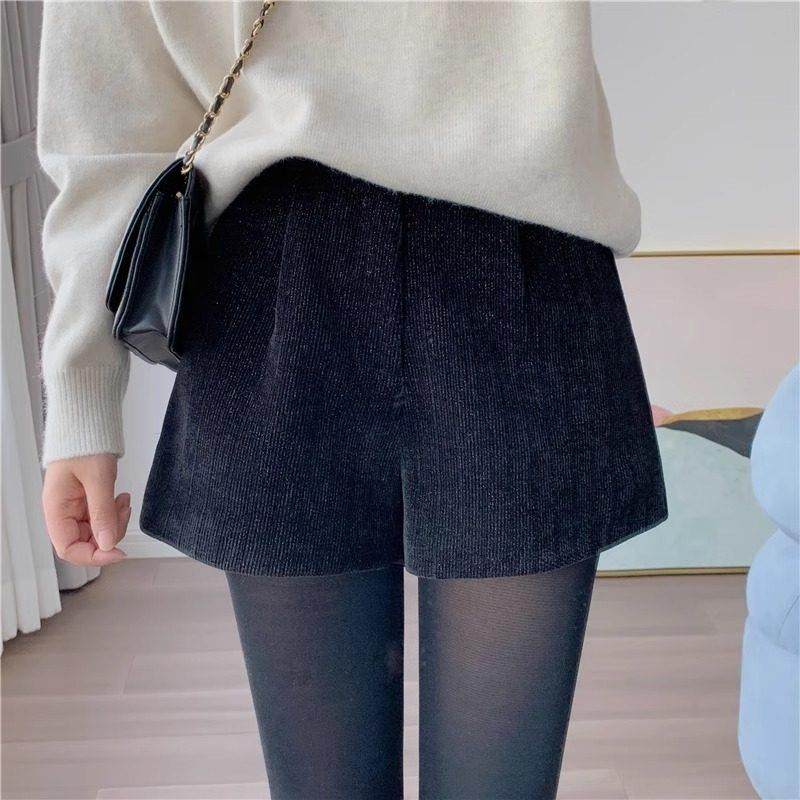 ROUJE NAIVE黑色灯芯绒短裤女秋冬季大码胖mm阔腿高腰显瘦A字靴裤,淘宝优惠券,粉丝福利购,淘宝优惠卷