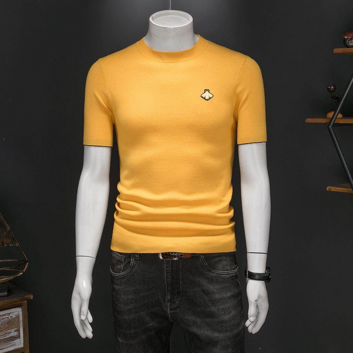 秋冬季男装半高领时尚刺绣短袖羊毛衫韩版修身套头毛衣打底针织衫,淘宝优惠券,粉丝福利购,淘宝优惠卷