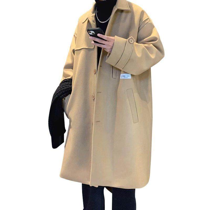 毛呢大衣男士秋冬季宽松休闲高级感纯色外套日系复古中长款风衣潮,淘宝优惠券,粉丝福利购,淘宝优惠卷