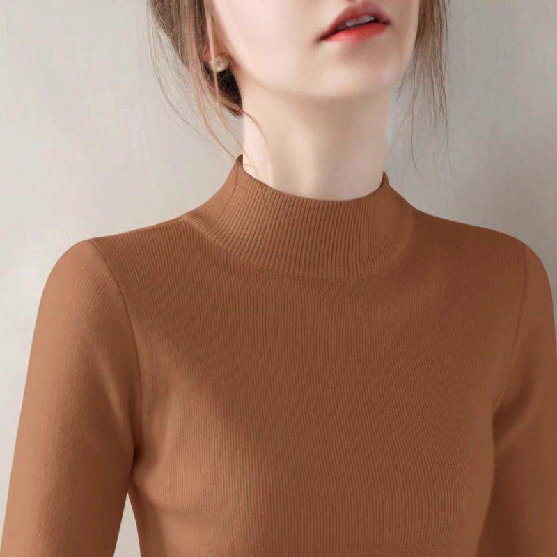 安可拉红半高领针织打底衫女春秋季内搭毛衣修身显瘦法式长袖上衣,淘宝优惠券,粉丝福利购,淘宝优惠卷