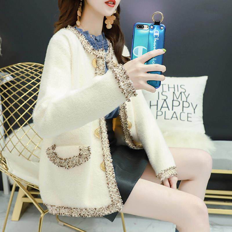 ROUJE ESVIP貂绒开衫女2025新款春秋外套宽松小香风百搭针织上衣,淘宝优惠券,粉丝福利购,淘宝优惠卷