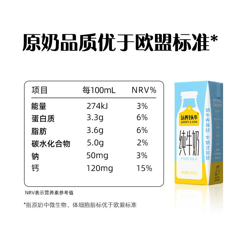 【20点抢】认养一头牛全脂纯牛奶200ml*6盒 11月产
